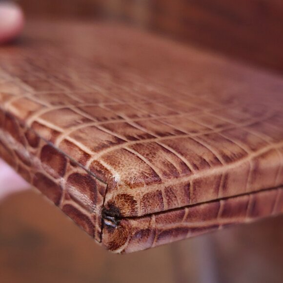 RARE MONICA RICH KOSANN DOUBLE BROWN ITALIAN LEATHER FOLDING FRAME IMAGE CASE - Picture 11 of 15